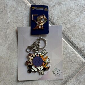 Disney 100th and 50th Anniversary Keychain and Pin